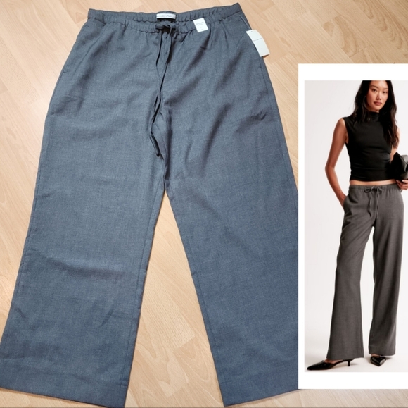 NWT Abercrombie Pull-On Wideleg Grey Menswear Pants Trousers Size Large Short LP - Picture 1 of 15